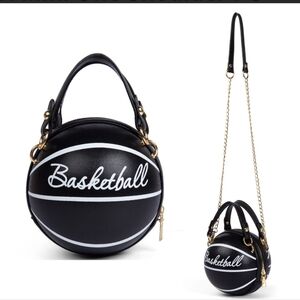 Obovoid Black Novelty Basketball Faux Leather Crossbody/handbag. Small